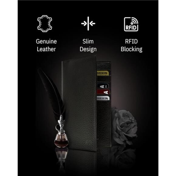 Genuine Leather Checkbook Cover For Women & Men - Checks Card Wallet RFID - Picture 3 of 7